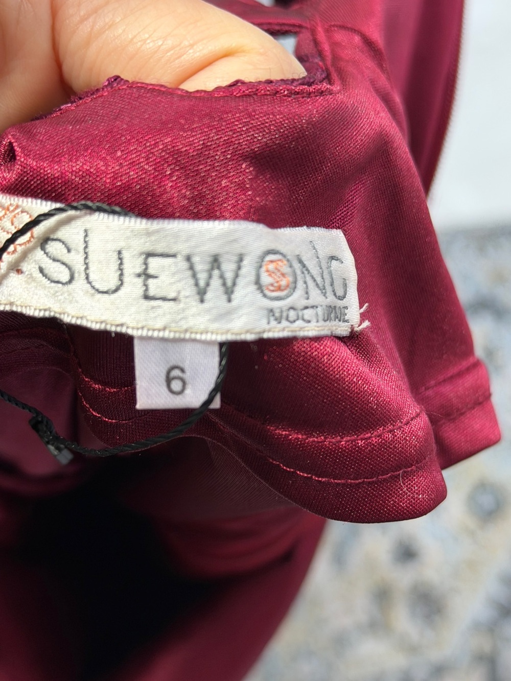 Sue Wong Burgundy Crochet & Beaded Midi Dress - Picture 15 of 15